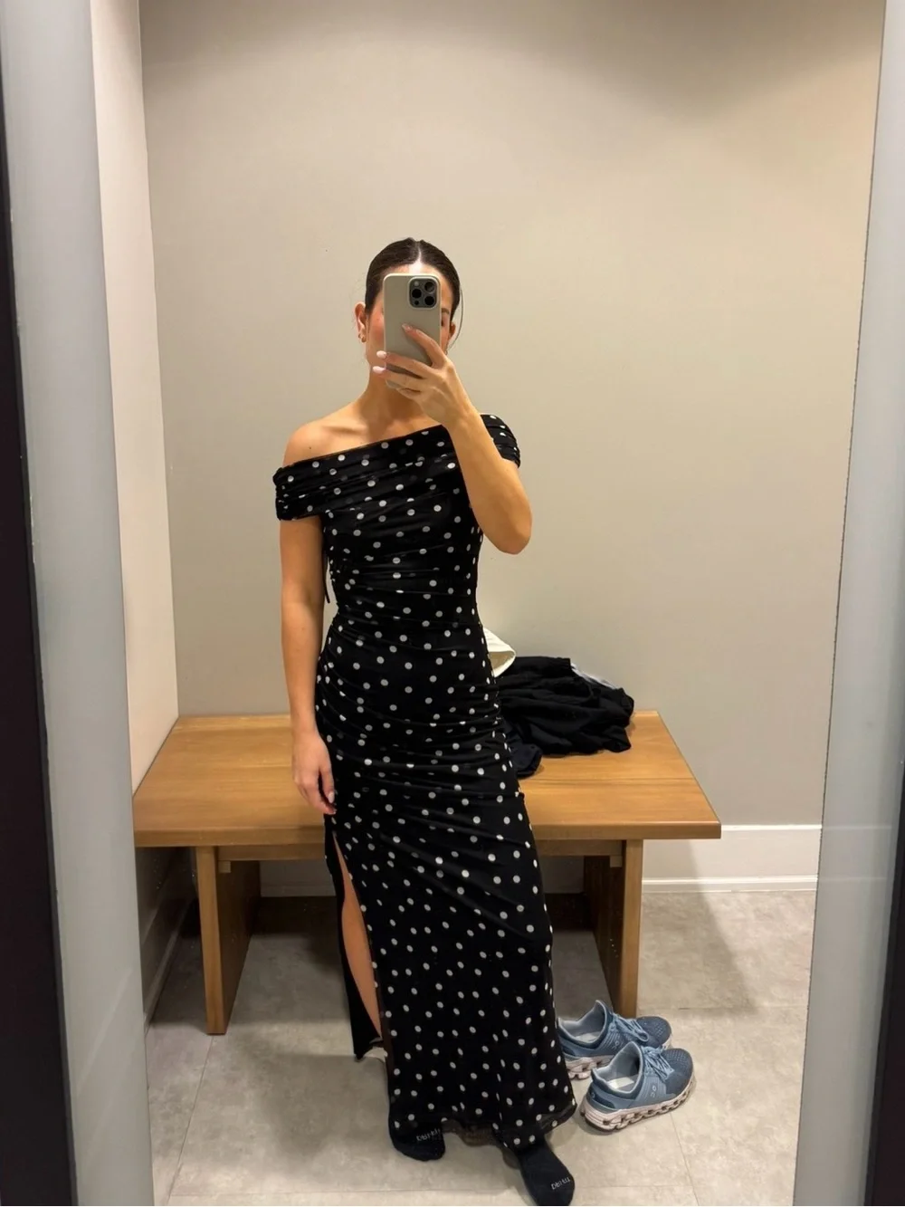 WORN ONCE/LIKE NEW Abercrombie & Fitch Black and White Polka Dot Maxi Dress